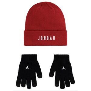 Air Jordan Red  Beanie and Black Gloves Set Youth Boys Brand New